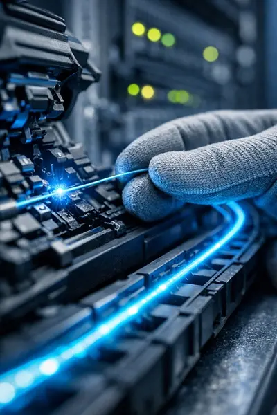 Fiber optic fusion splicing in network rack